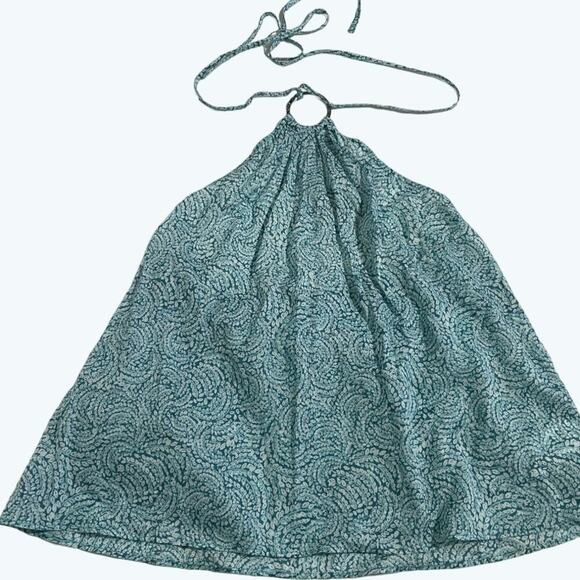 Michael Kors Halter Top Shibori Printed Turquoise Large Petite - Picture 3 of 11